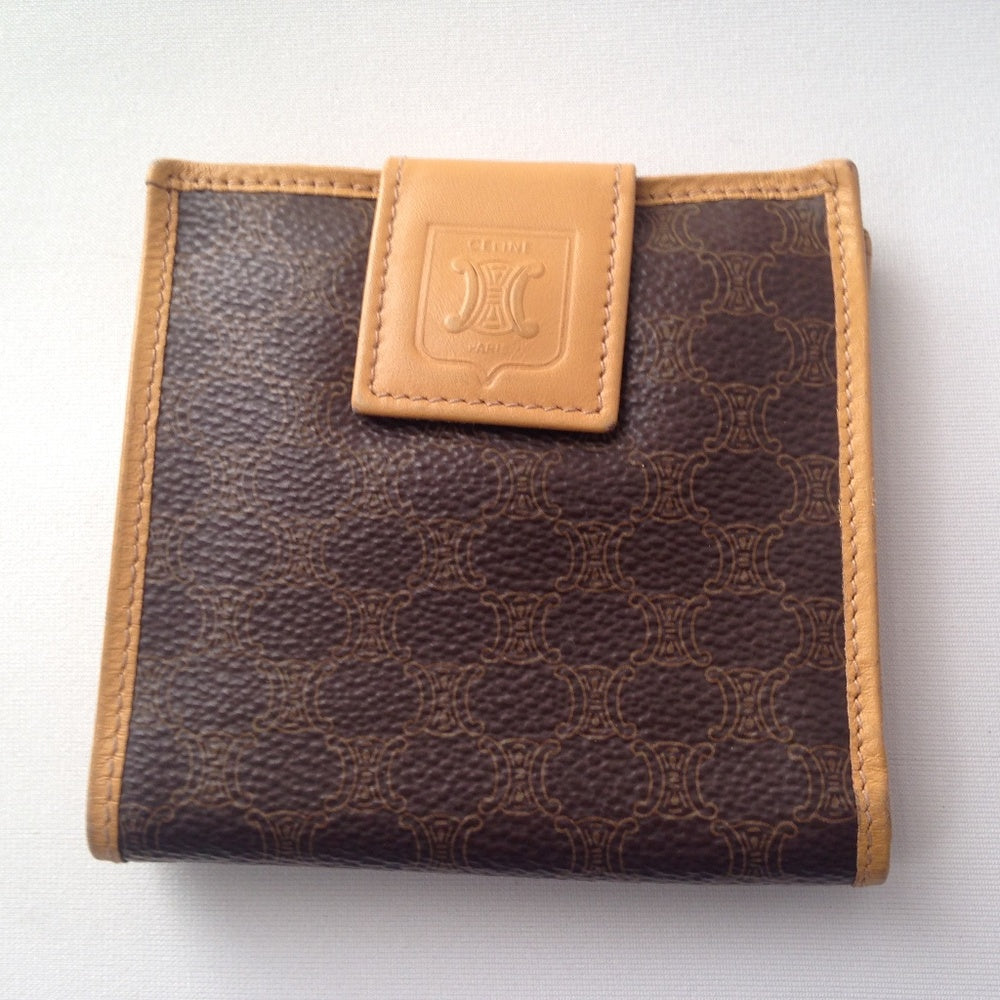 Celine, Brown Macadam Leather Compact Wallet