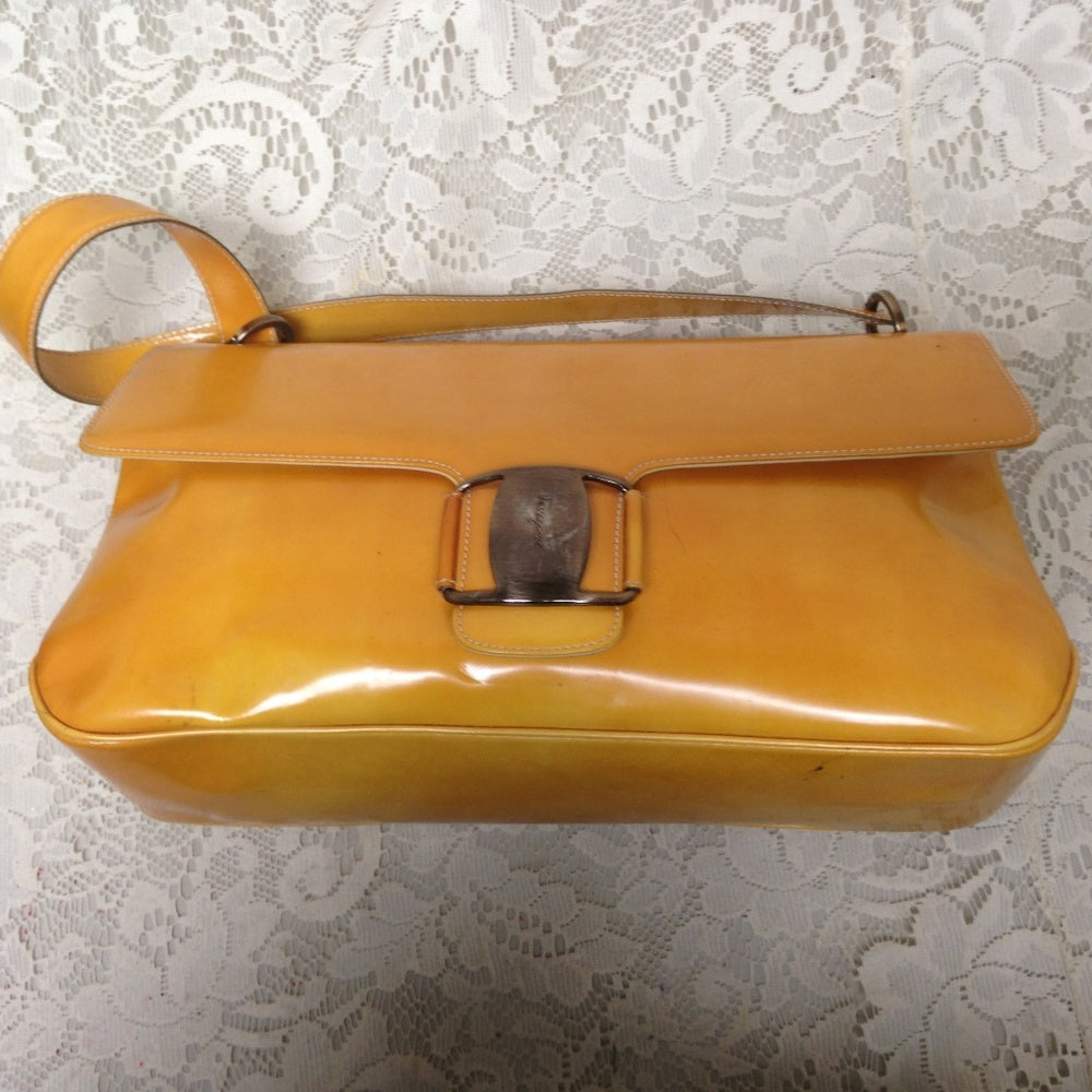Ferragamo Yellow Enamel- Patent Handbag 13in x 7in