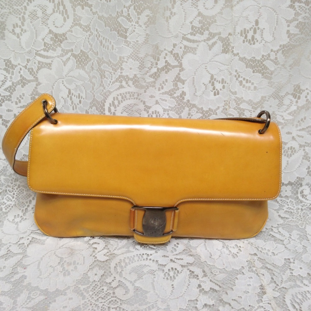 Ferragamo Yellow Enamel- Patent Handbag 13in x 7in