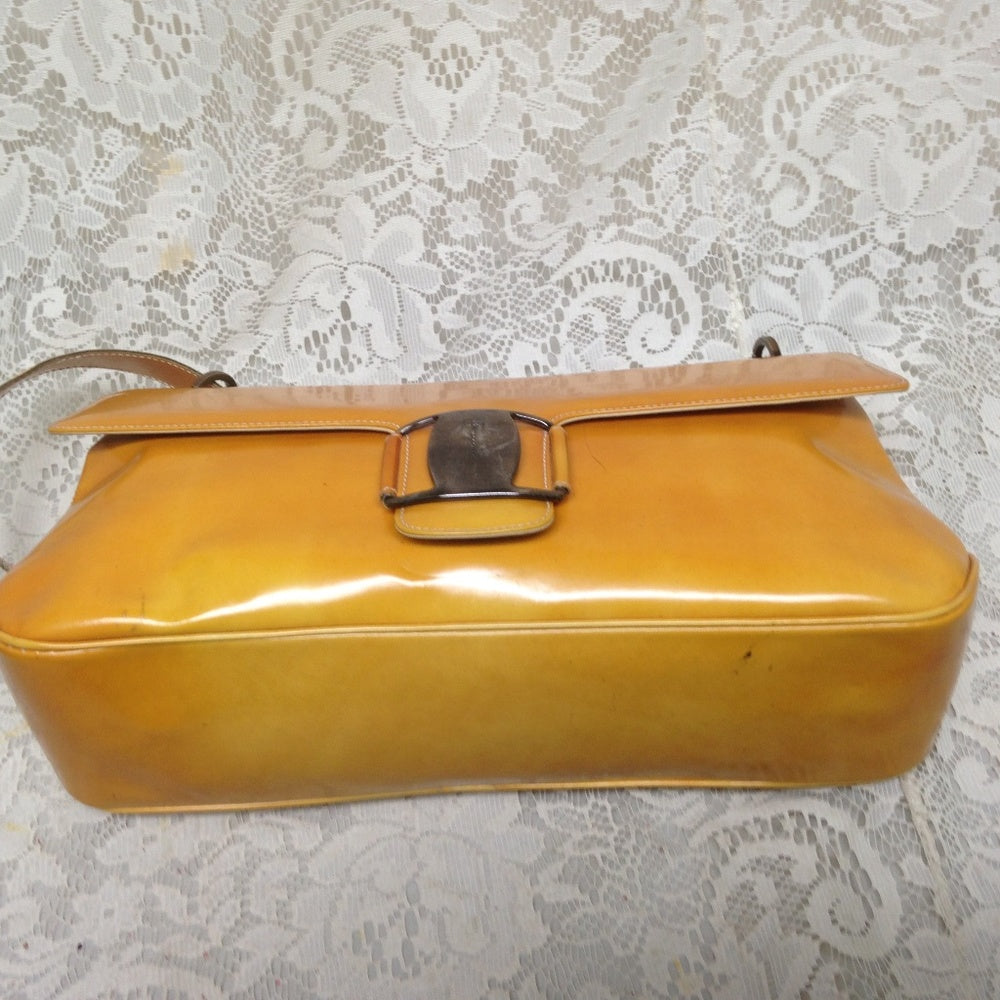 Ferragamo Yellow Enamel- Patent Handbag 13in x 7in