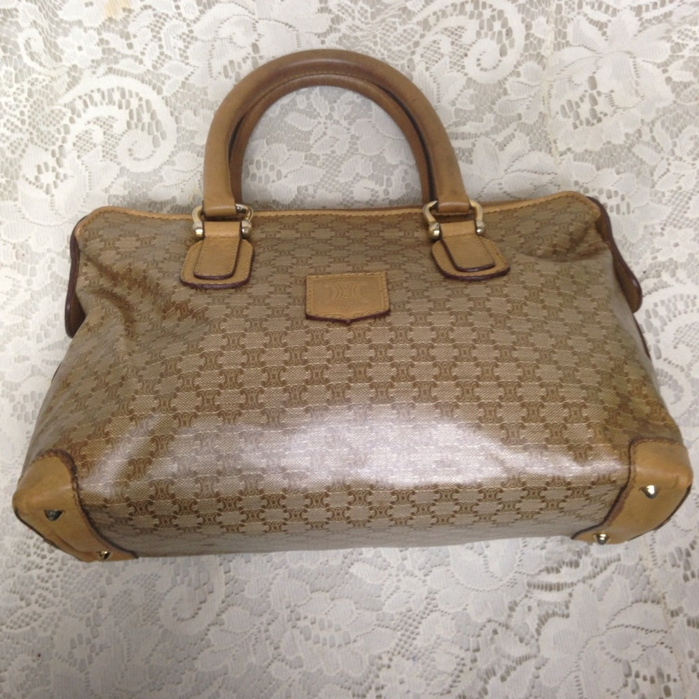 Celine, Beige Macadam Handbag 12in x 7in x 4in