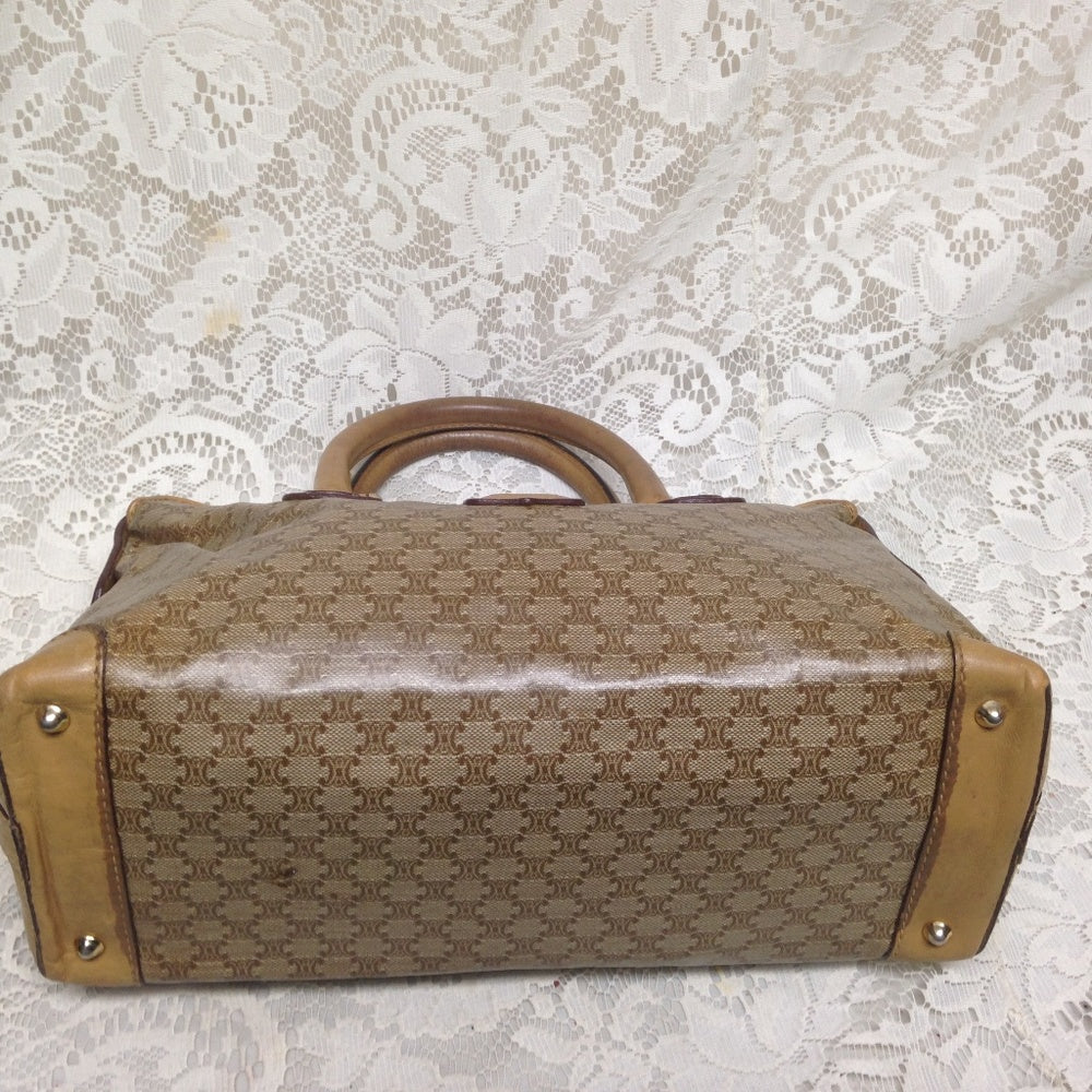 Celine, Beige Macadam Handbag 12in x 7in x 4in