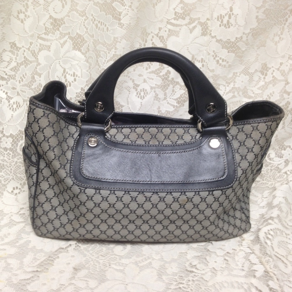 Celine, Black and Gray Macadam Hand Bag