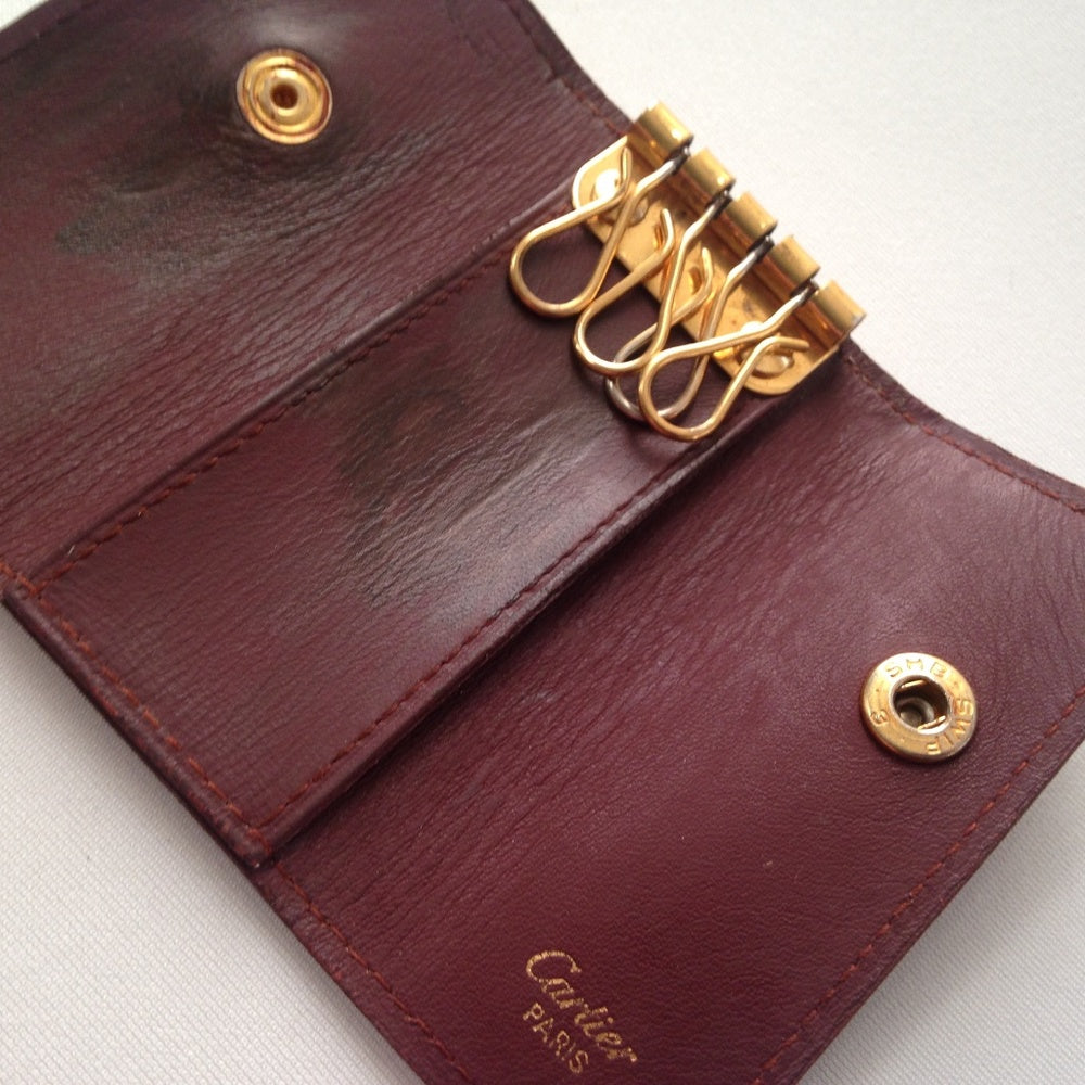 Rare, Cartier Burgundy Leather 4 Hooks Key Case