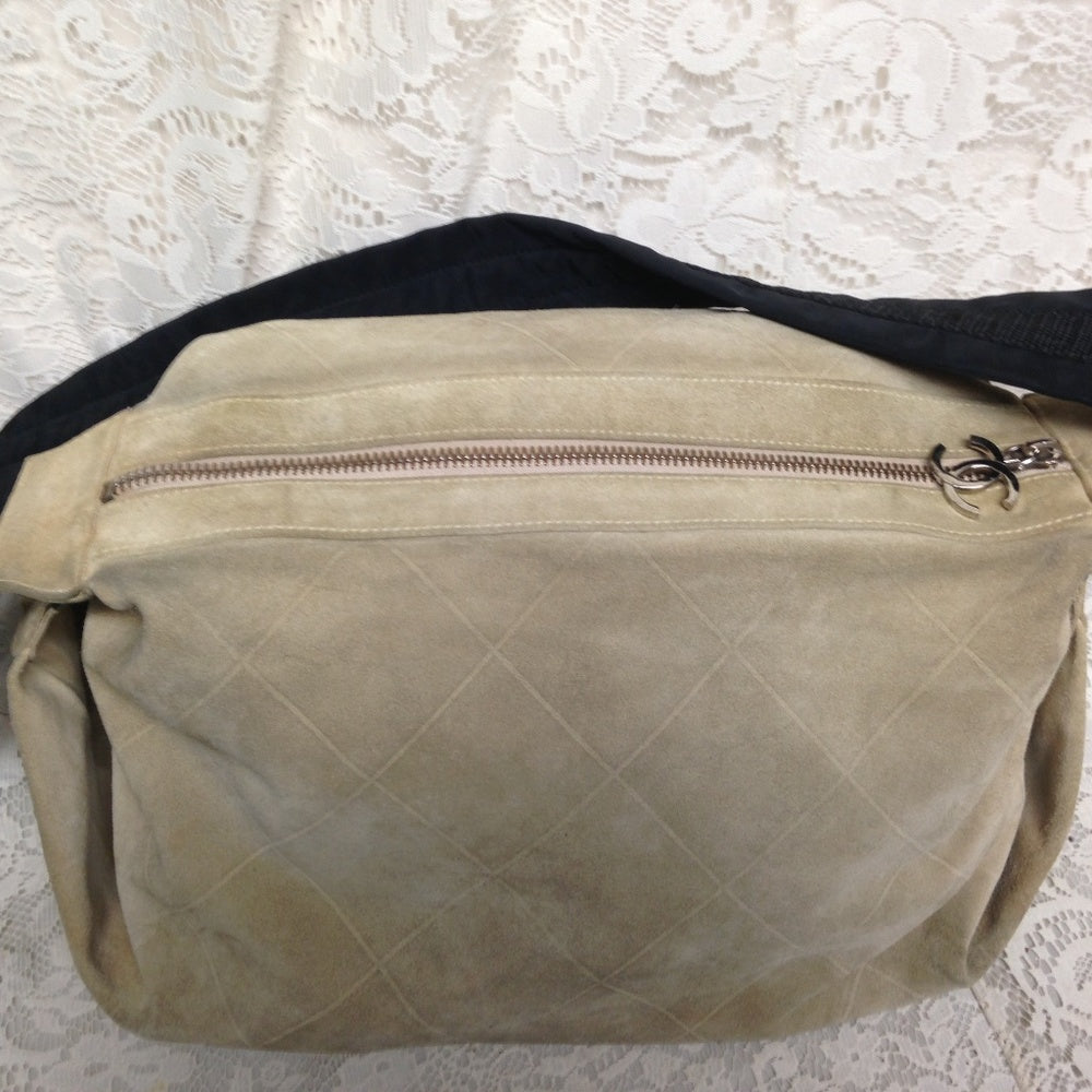 Chanel Khaki Suede Leather Weekend Crossbody