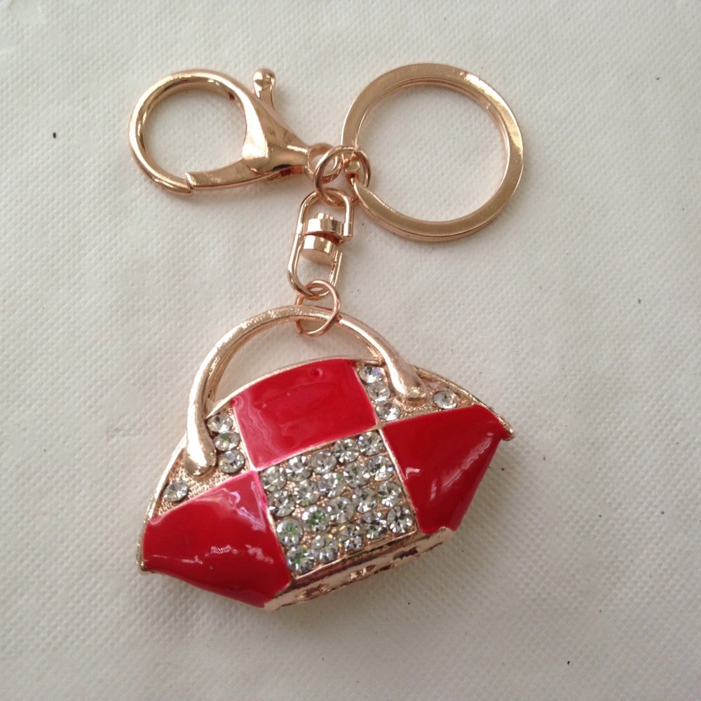 2-Way Red-White Enamel on Metal Handbag Charm- Key Chain