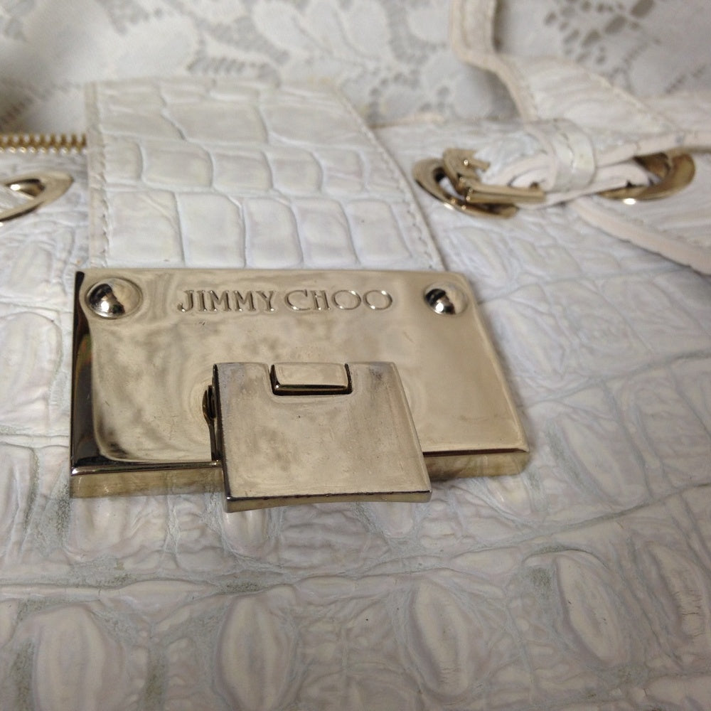 Jimmy Choo White Crocodile Leather Hand Bag