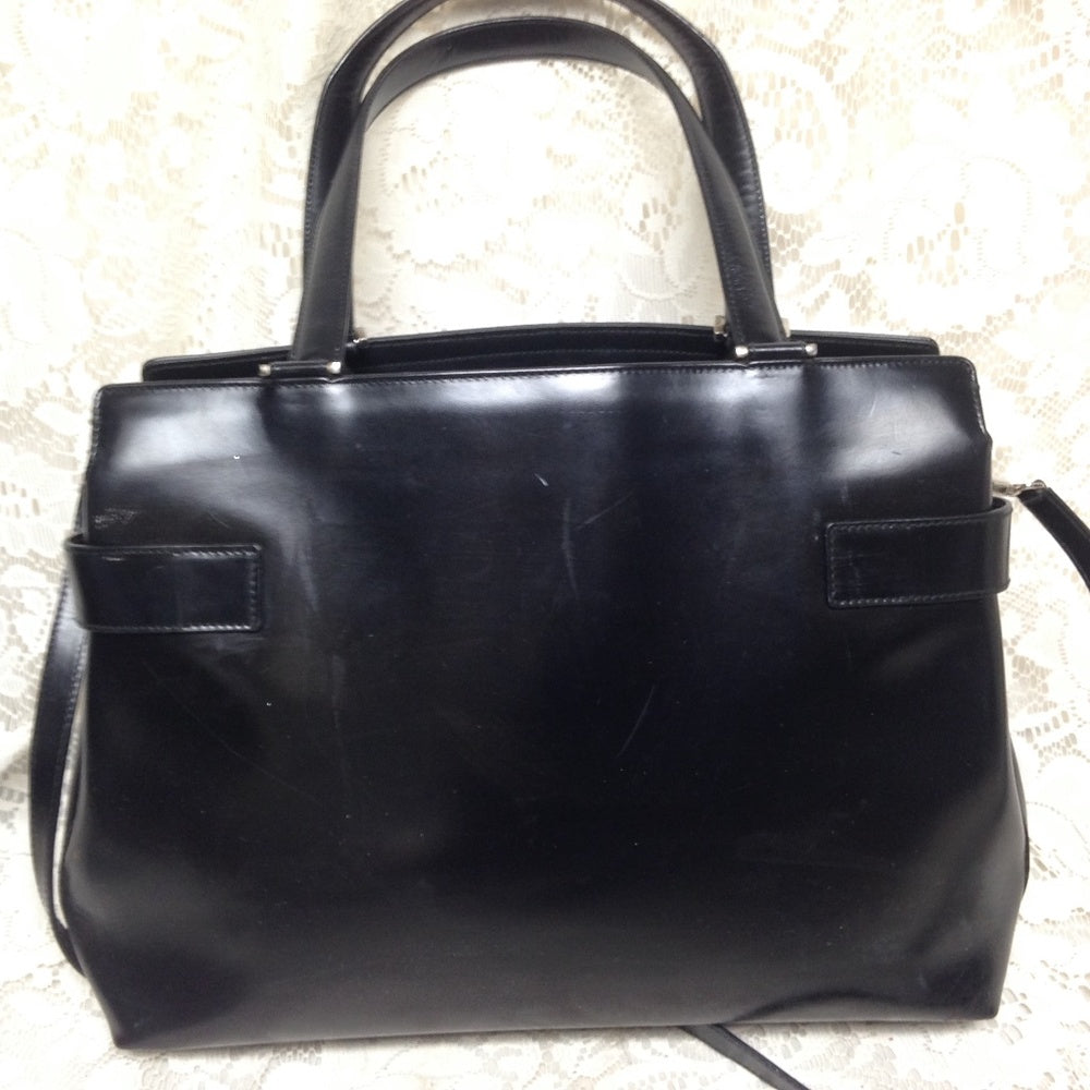 Ferragamo, 2-way Black Leather Handbag-Crossbody