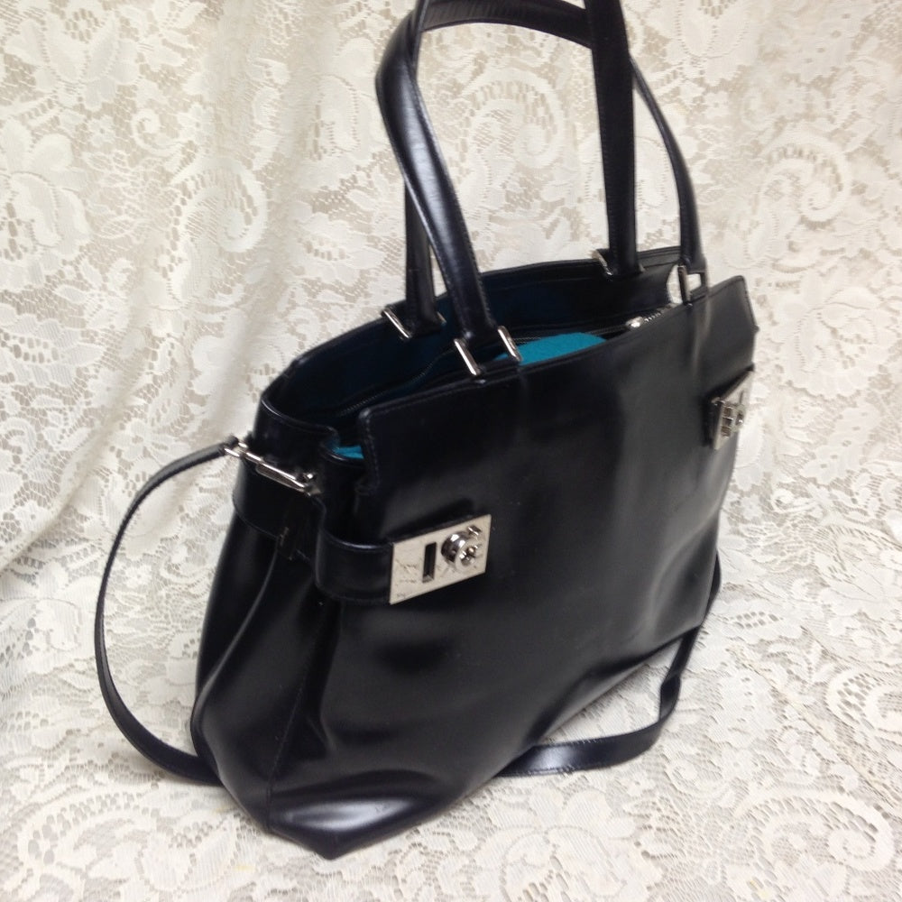 Ferragamo, 2-way Black Leather Handbag-Crossbody