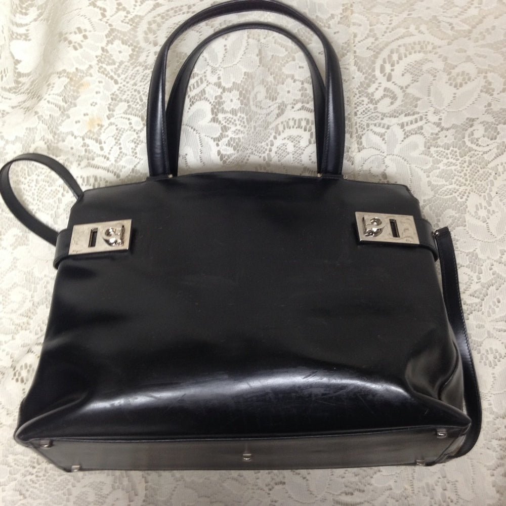 Ferragamo, 2-way Black Leather Handbag-Crossbody