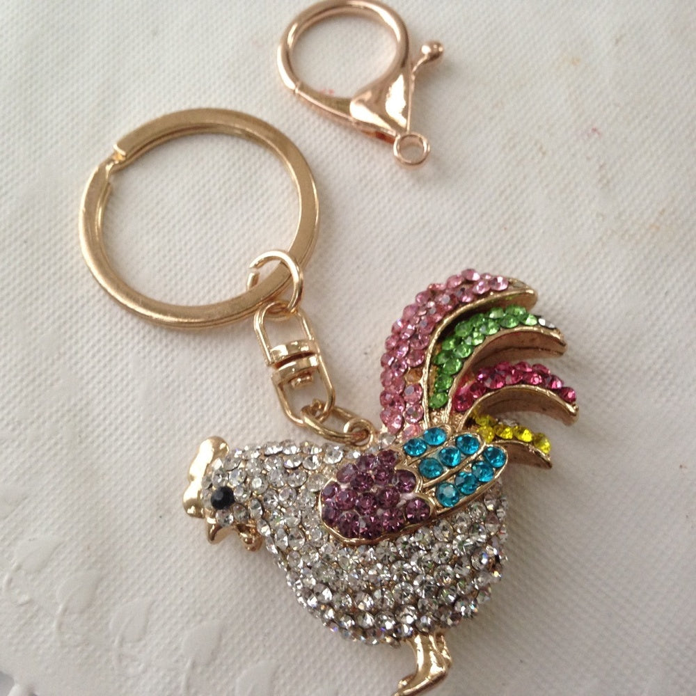 2-way Multi color Rhinestone Rooster Handbag Charm or Key Chain