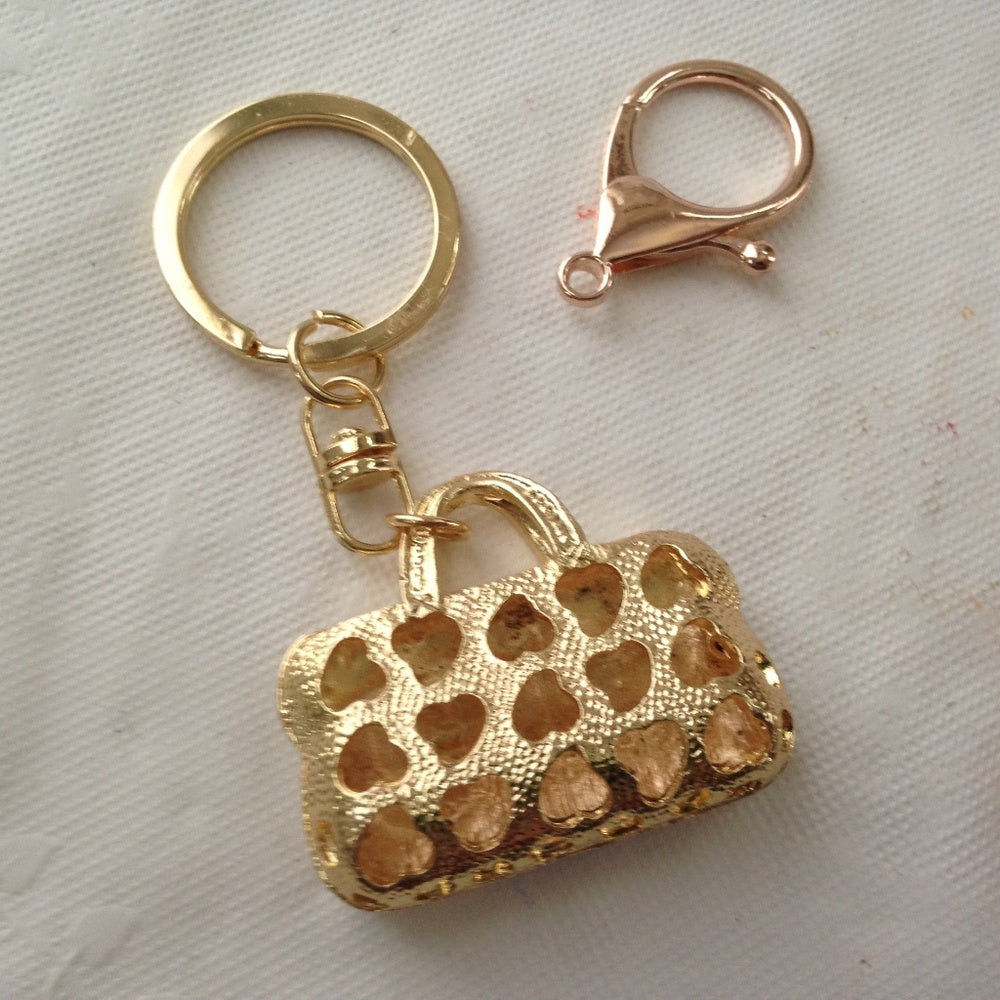 2- Way Red Enamel Rhinestone Handbag Charm- Key chain