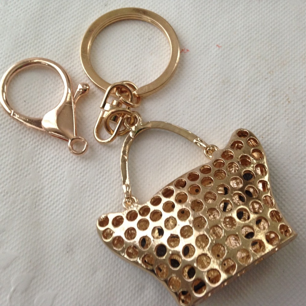 Black Enamel Rhinestone Handbag Charm-Key Chain