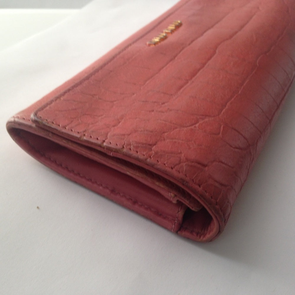 Miu-Miu Pink Crocodile Leather Long Wallet