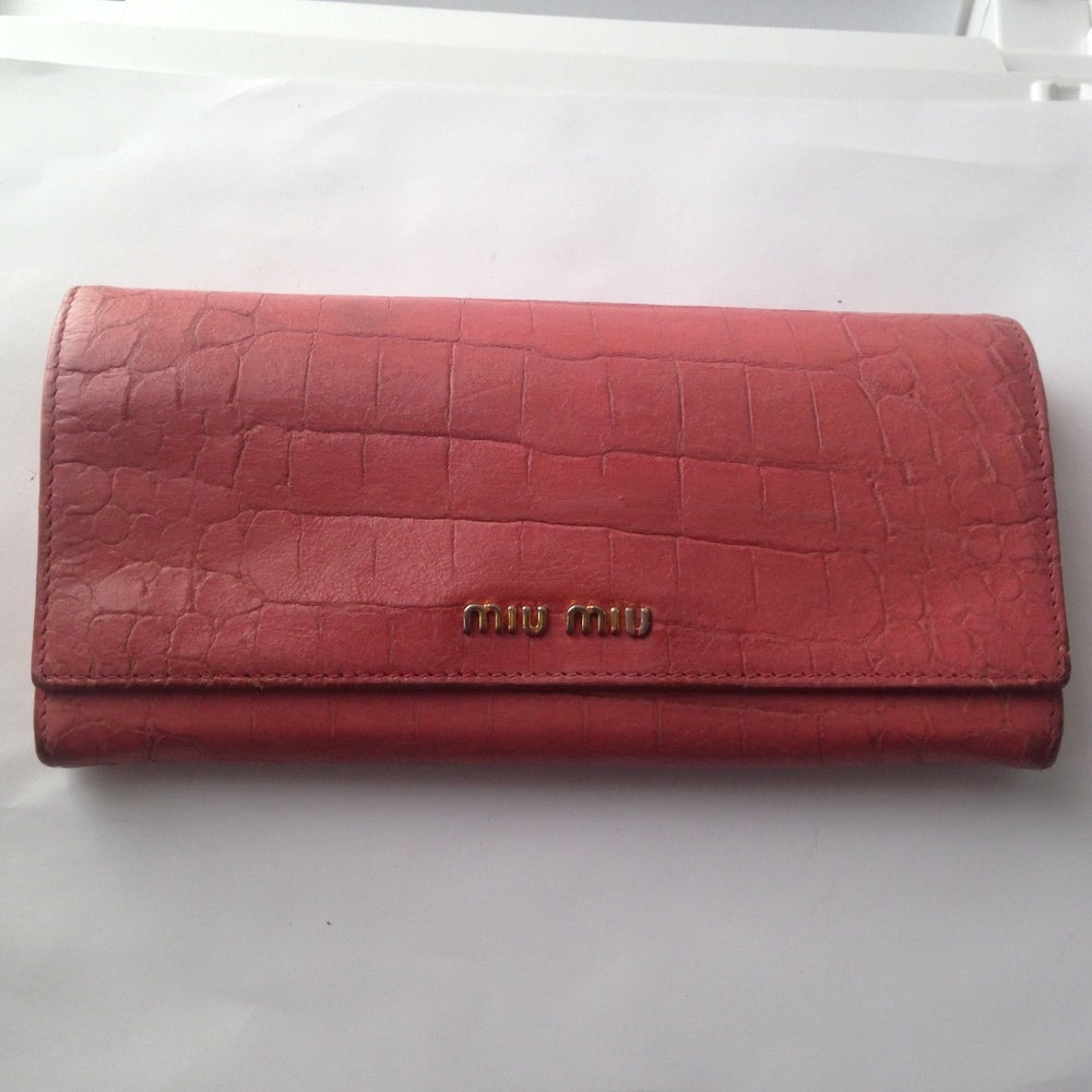 Miu-Miu Pink Crocodile Leather Long Wallet