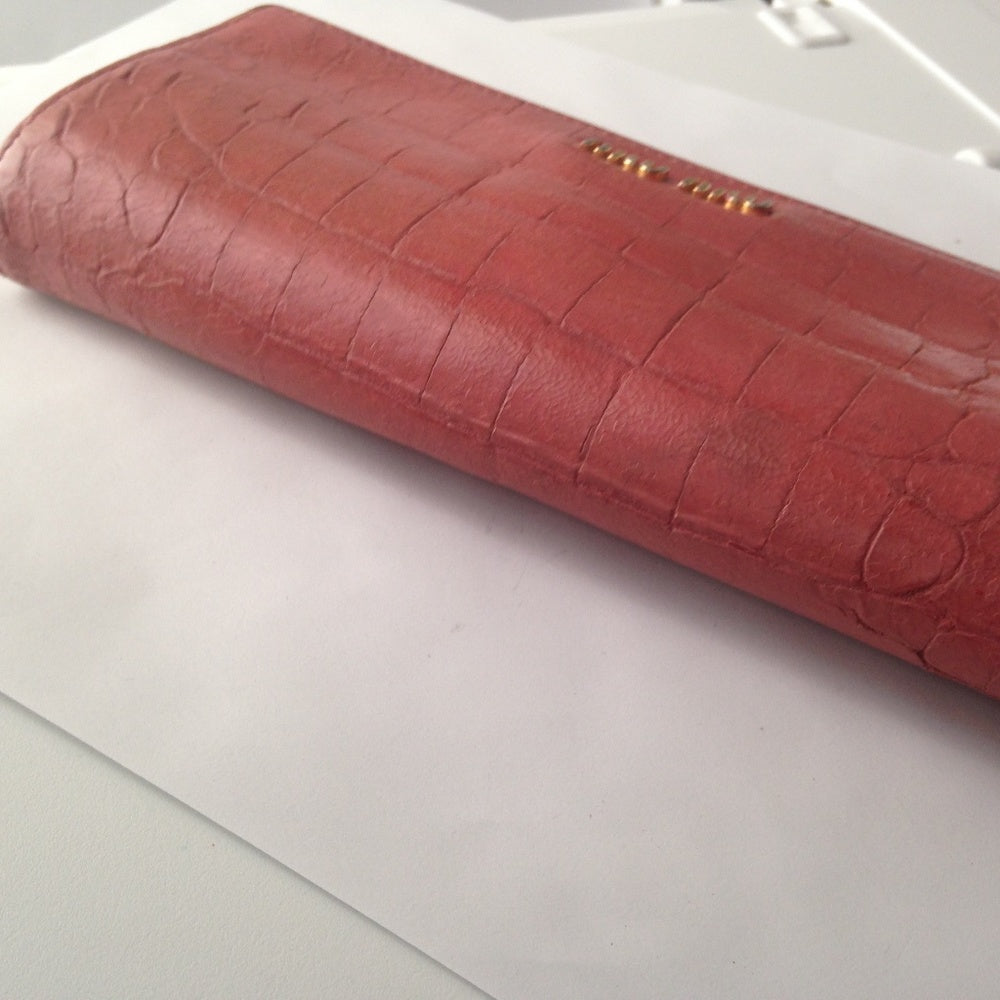 Miu-Miu Pink Crocodile Leather Long Wallet