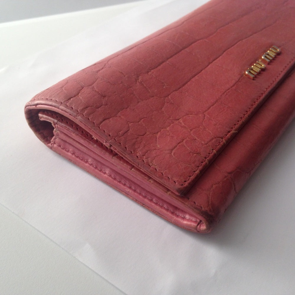 Miu-Miu Pink Crocodile Leather Long Wallet