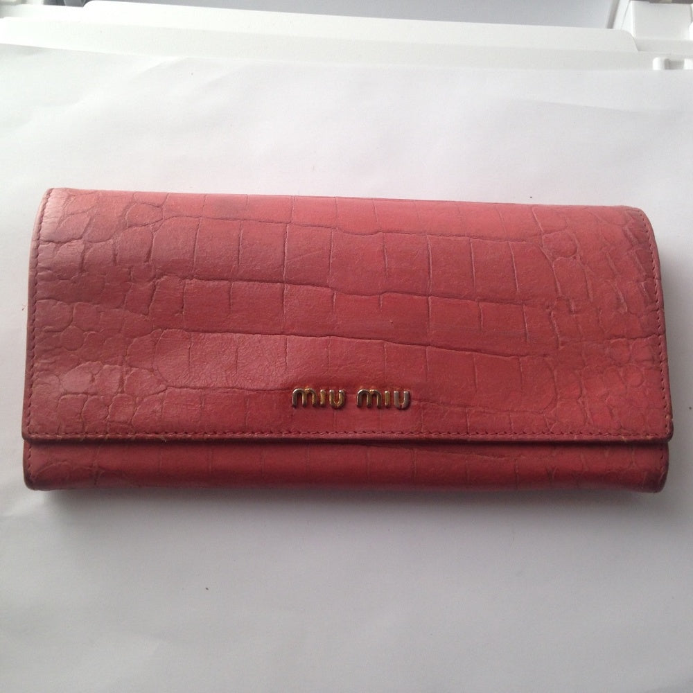 Miu-Miu Pink Crocodile Leather Long Wallet
