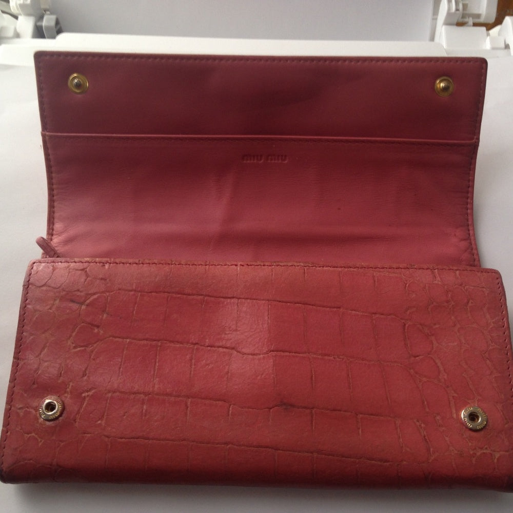 Miu-Miu Pink Crocodile Leather Long Wallet