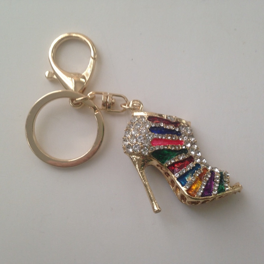 2-Way Multi color Rhinestone High Heel Handbag Charm- Key Chain