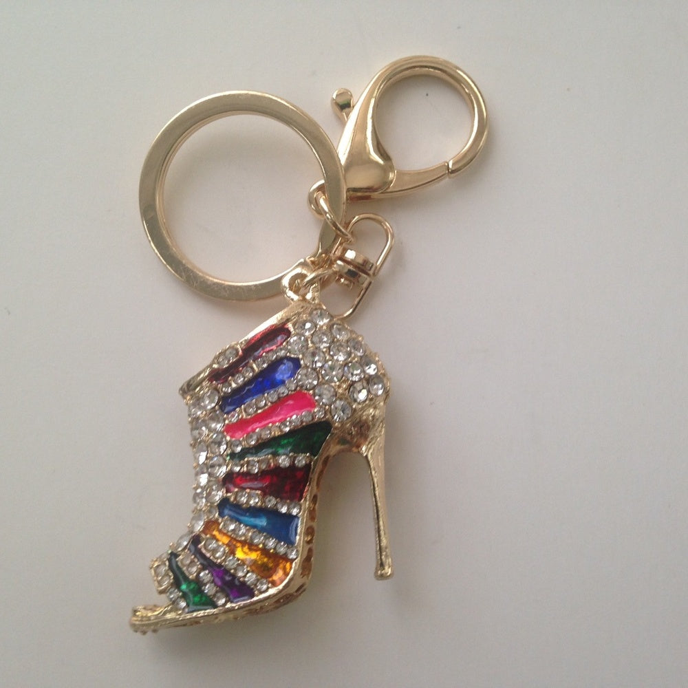 2-Way Multi color Rhinestone High Heel Handbag Charm- Key Chain