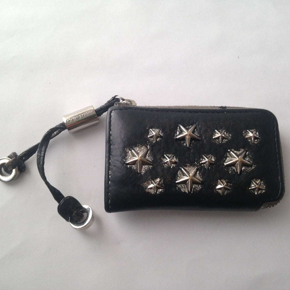 Jimmy Choo Black Leather-Silver Star Coin-Key Case