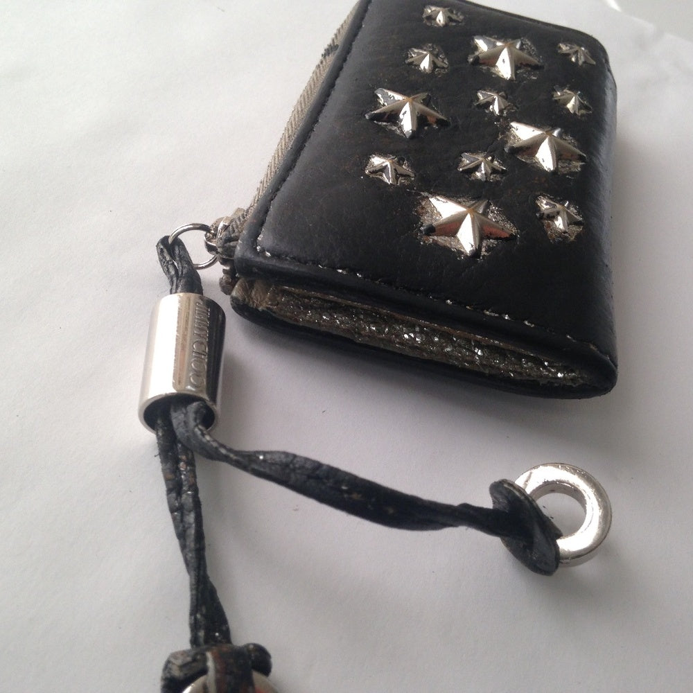 Jimmy Choo Black Leather-Silver Star Coin-Key Case