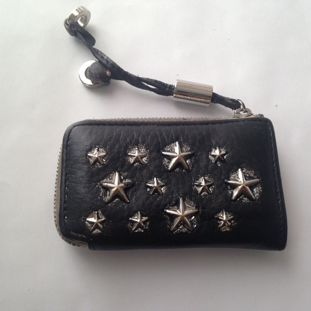 Jimmy Choo Black Leather-Silver Star Coin-Key Case