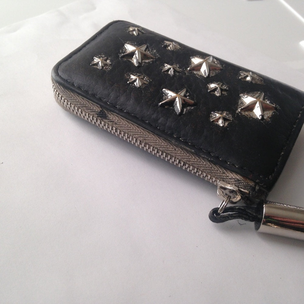 Jimmy Choo Black Leather-Silver Star Coin-Key Case