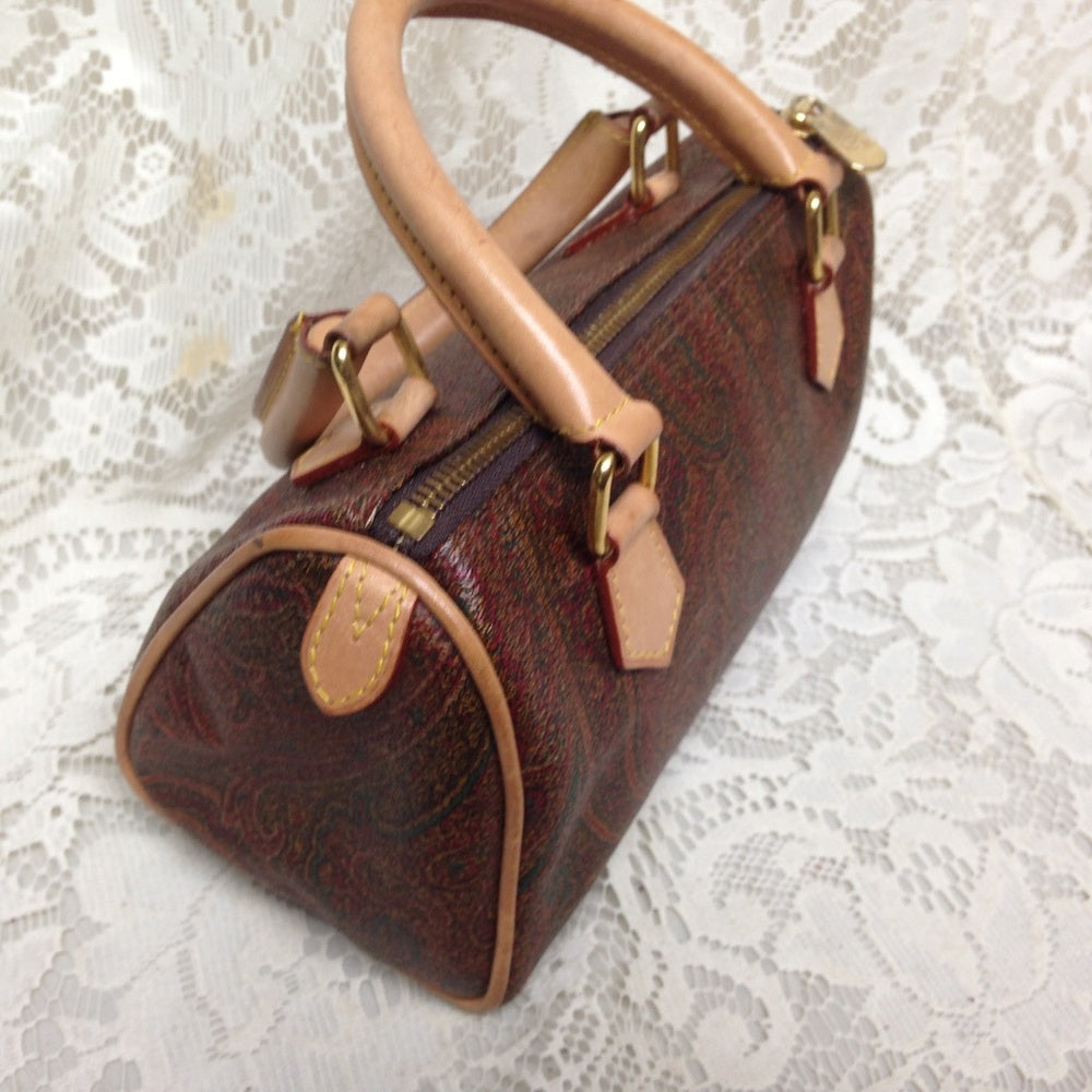 Etro, Italy, Burgundy Paisley Mini Speedy Style Ha