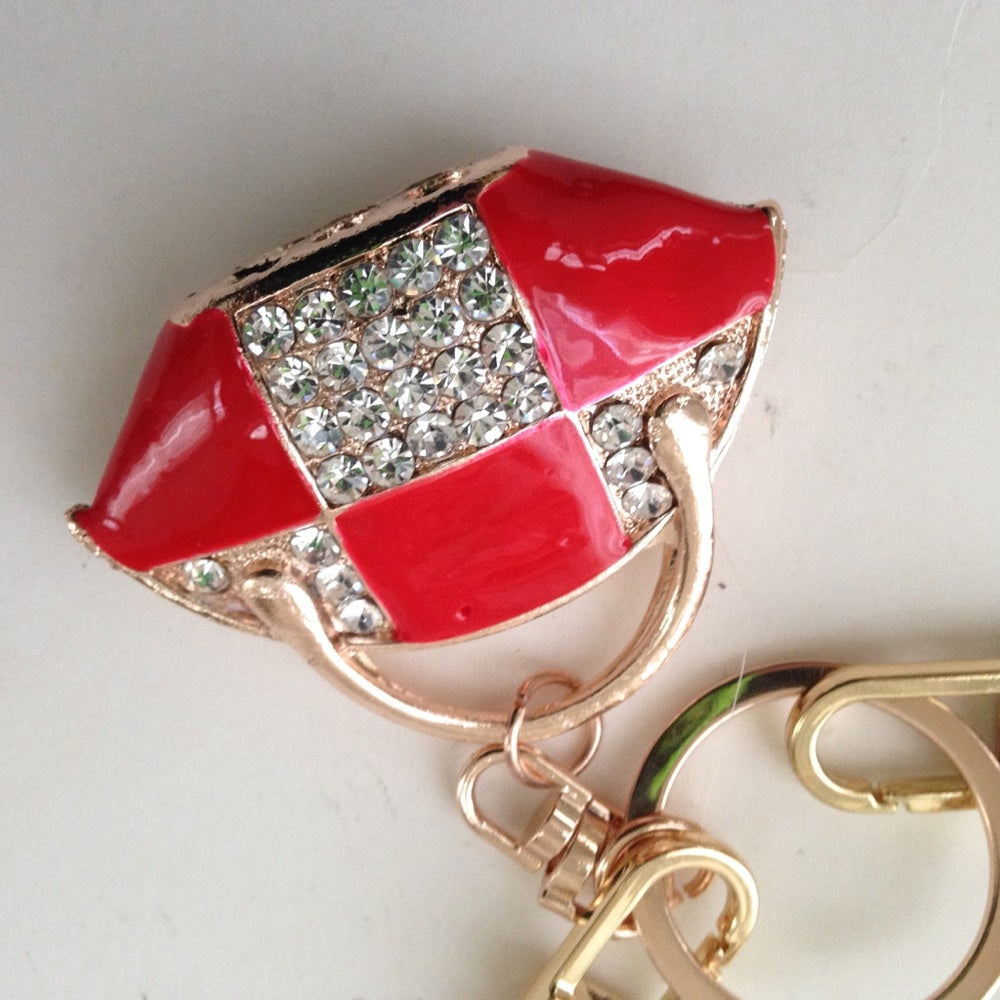 2-Way Red-White Enamel on Metal Handbag Charm- Key Chain