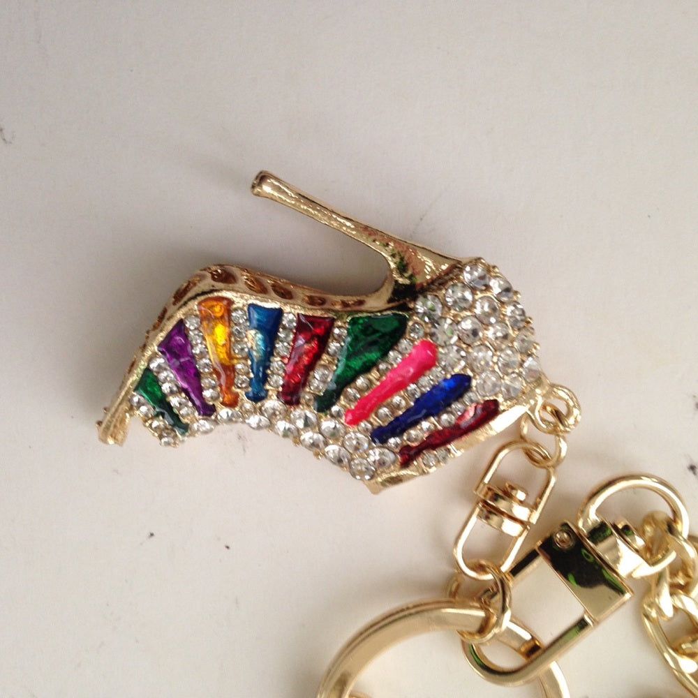 2-Way Multi color Rhinestone High Heel Handbag Charm- Key Chain
