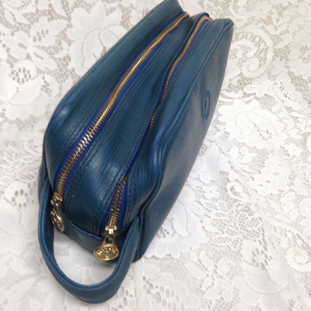 Versace Teal Leather Pouch Wristlet 9inx5inx3in