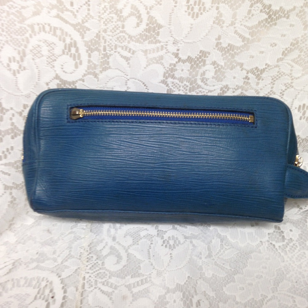 Versace Teal Leather Pouch Wristlet 9inx5inx3in