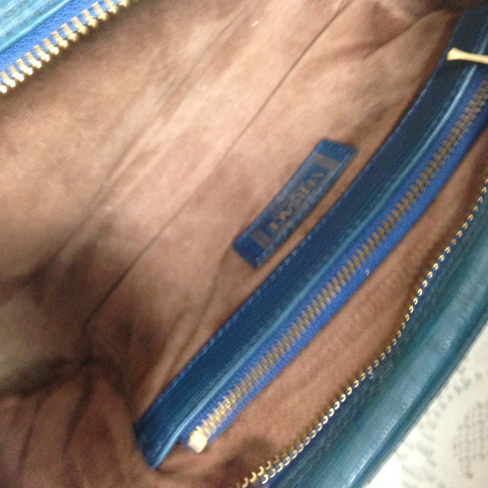 Versace Teal Leather Pouch Wristlet 9inx5inx3in