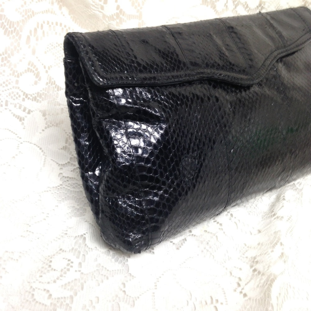 Elegant Genuine Black Snakeskin Clutch