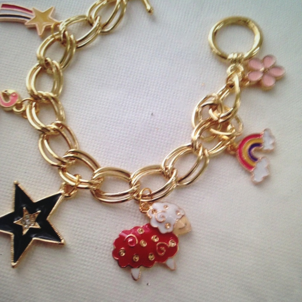 Gold Multi-color Enamel Handbag Charm or Bracelet