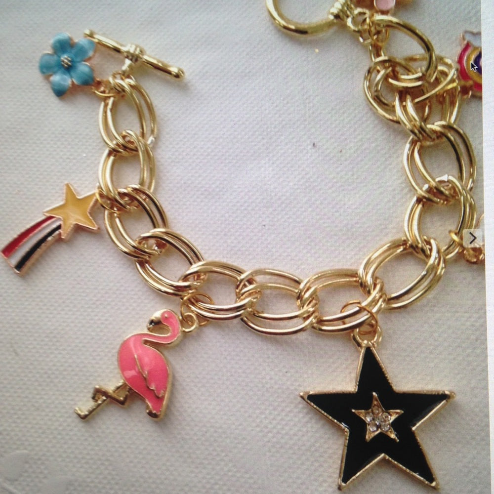 Gold Multi-color Enamel Handbag Charm or Bracelet