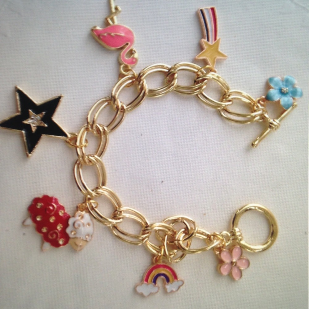 Gold Multi-color Enamel Handbag Charm or Bracelet