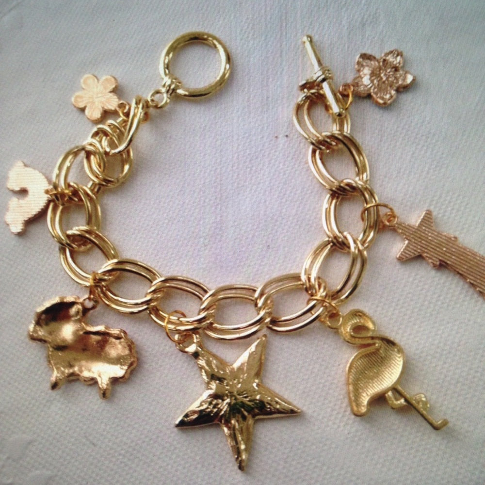 Gold Multi-color Enamel Handbag Charm or Bracelet