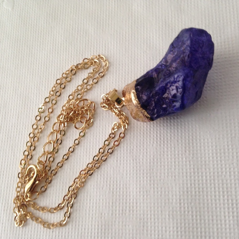 Gold Tone Faux Amethyst Nugget 18in Necklace