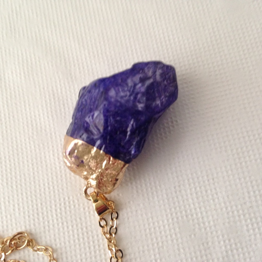Gold Tone Faux Amethyst Nugget 18in Necklace