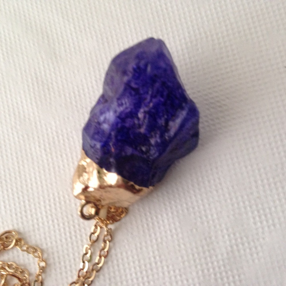 Gold Tone Faux Amethyst Nugget 18in Necklace
