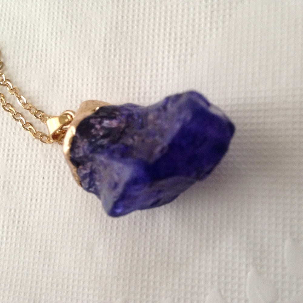 Gold Tone Faux Amethyst Nugget 18in Necklace