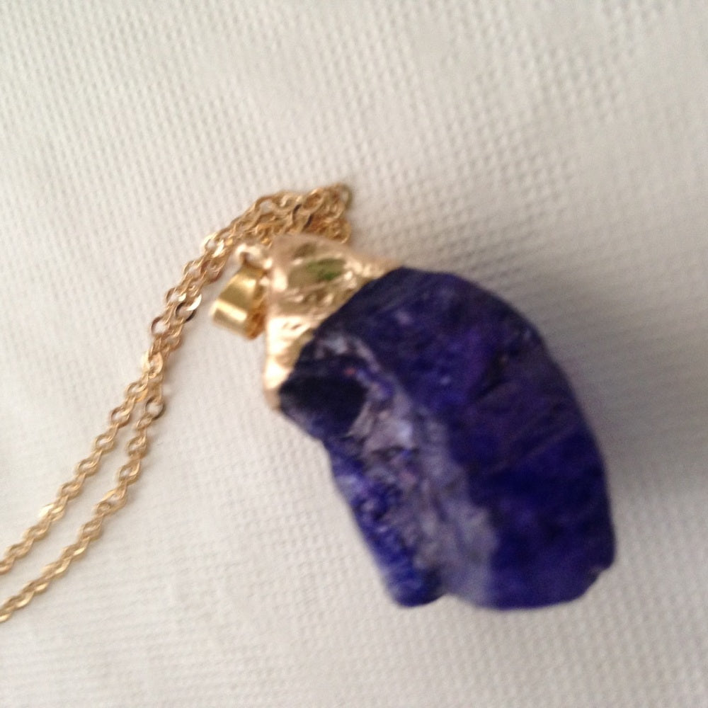 Gold Tone Faux Amethyst Nugget 18in Necklace