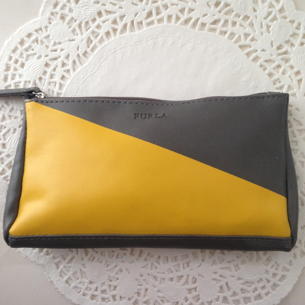 Furla Yellow-Gray Cosmetic Pouch with Sleep Mask