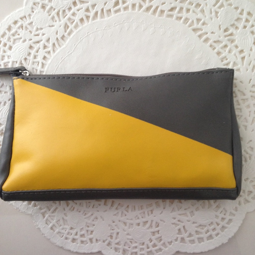 Furla Yellow-Gray Cosmetic Pouch with Sleep Mask