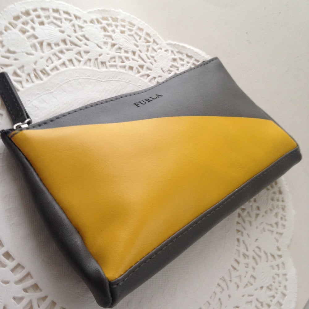 Furla Yellow-Gray Cosmetic Pouch with Sleep Mask