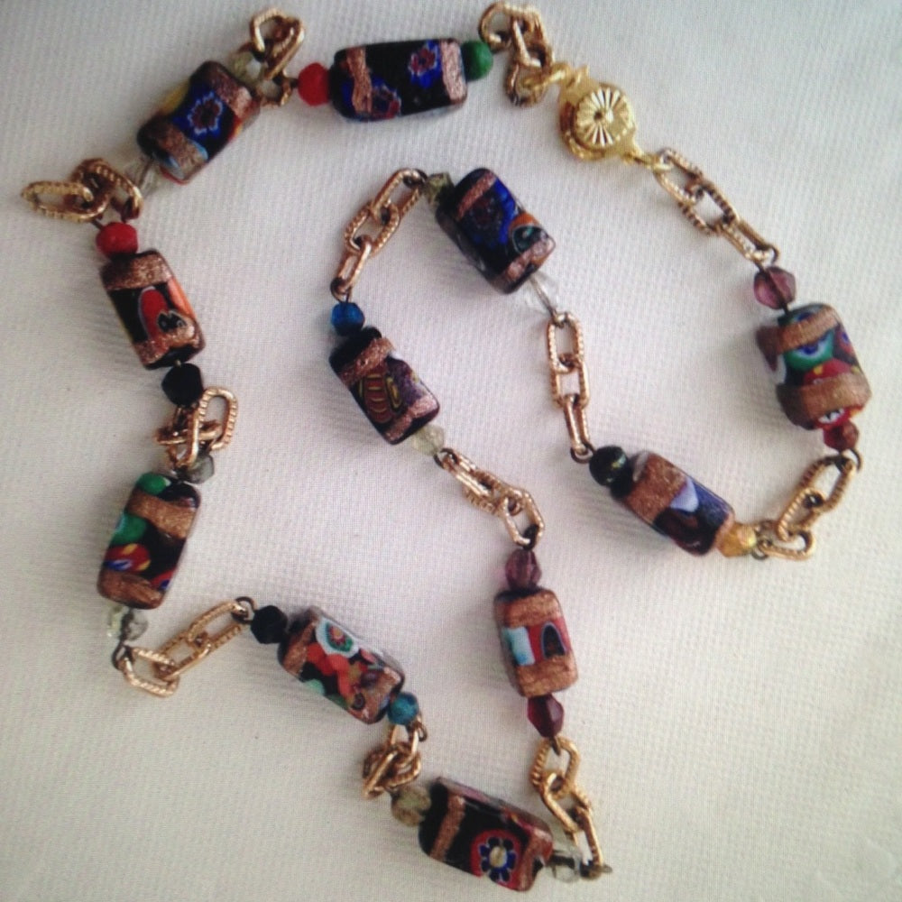 Vintage Murano Art Glass Beads 20in Necklace