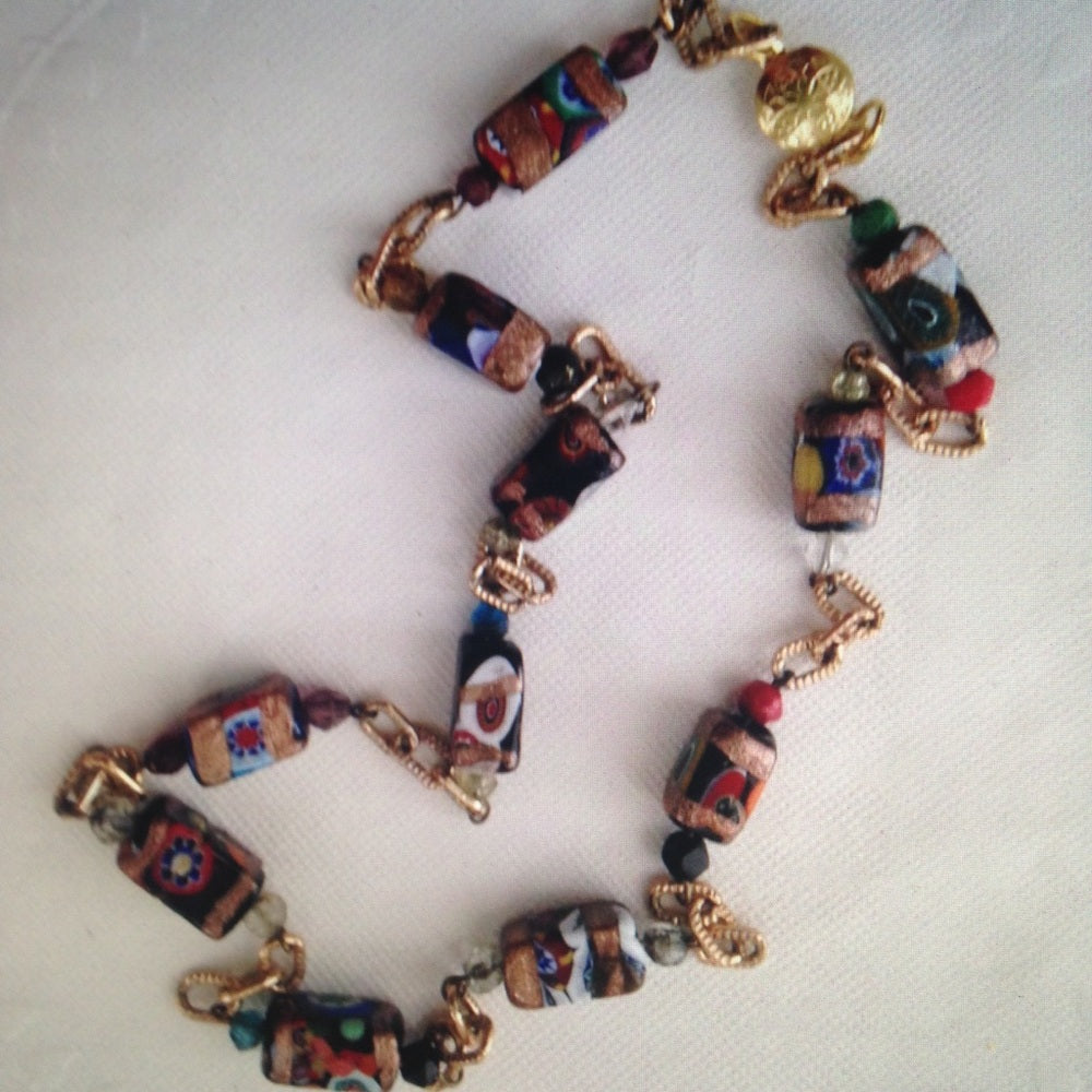 Vintage Murano Art Glass Beads 20in Necklace